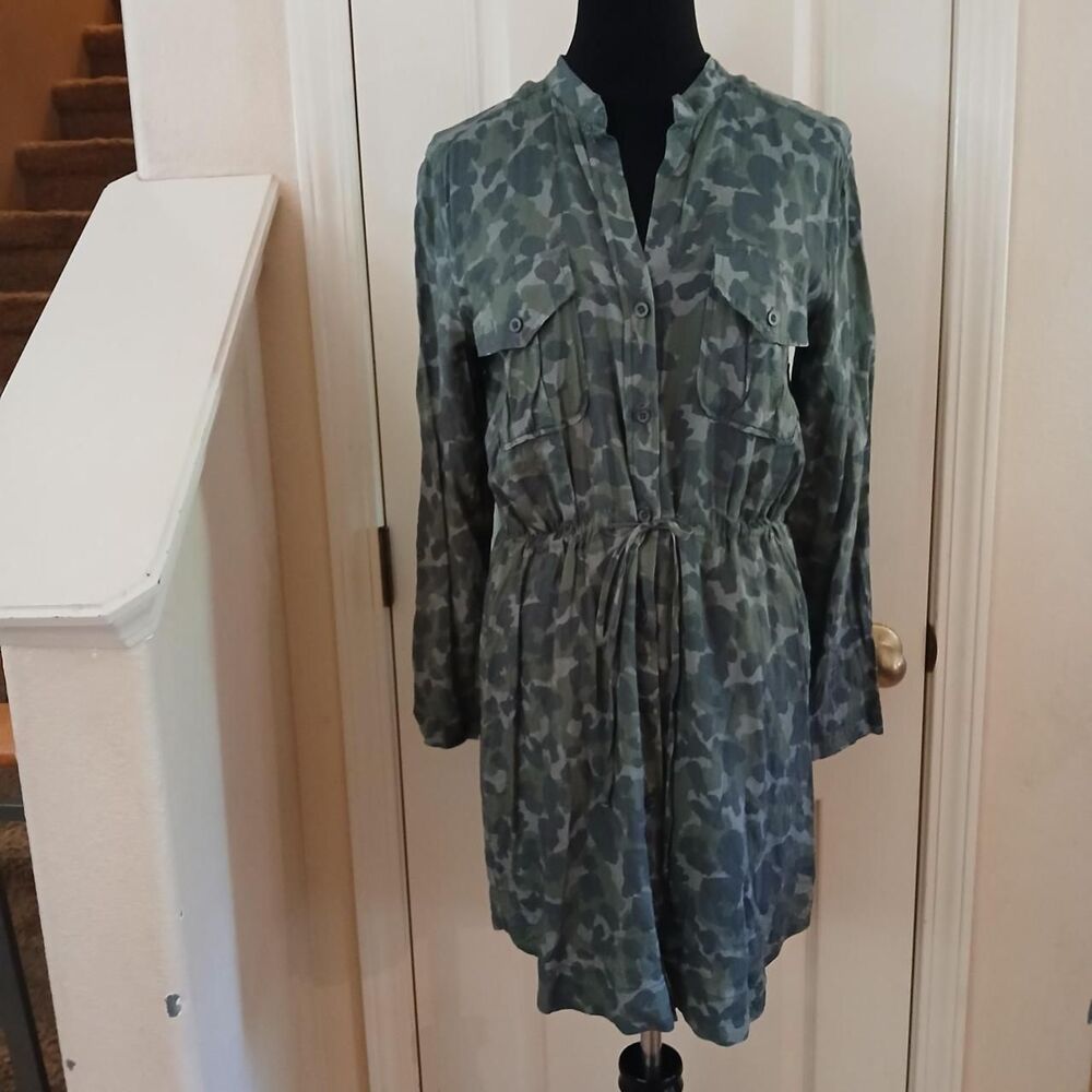 Anthropologie Cloth & Stone Nina Camo Button-up Long Sleeve Shirt Mini Dress S
